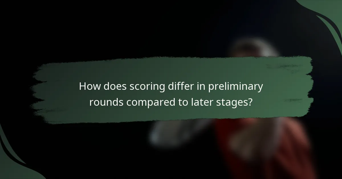 How does scoring differ in preliminary rounds compared to later stages?